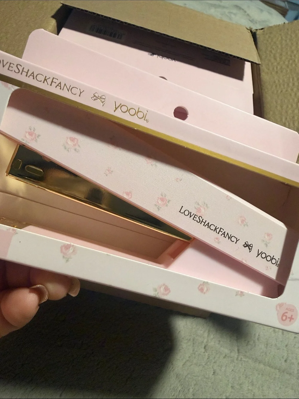 Yoobi Pink and Gold LoveShackFancy Stapler